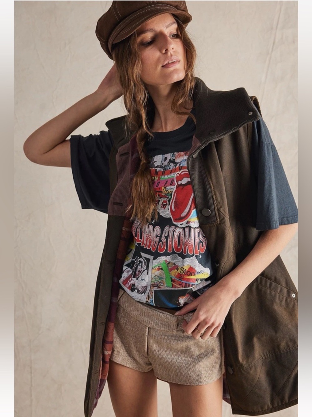 We The Free Benny Waxed Vest Olive Flannel Size S Western Boho